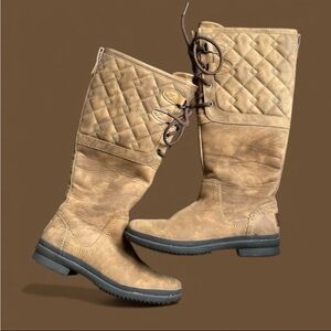 Ugg Boots Elsa Deco Sz 6.5 Chestnut Brown Quilted Waterproof Tall Leather EUC